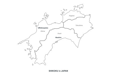 四国的地图。日本区域矢量地图。