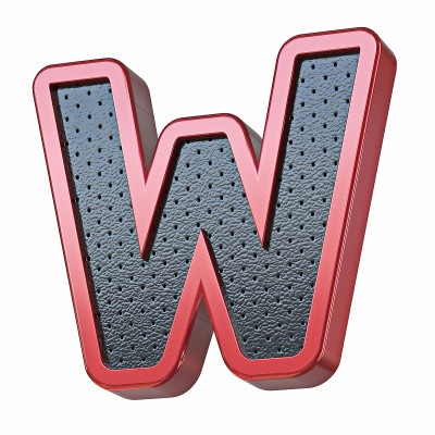 红色闪亮金属和黑色皮革字体字母W 3D