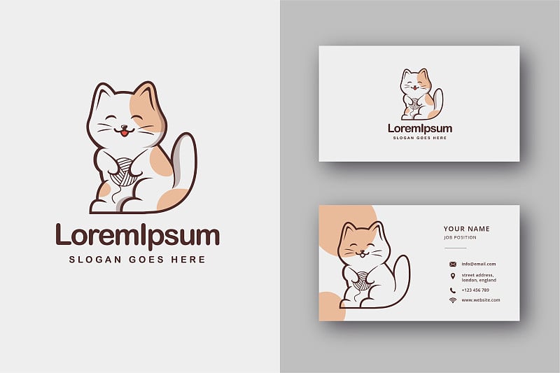 Cute cat vector icon illustration and business car