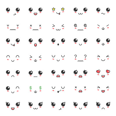 kawaii color cute faces. kawaii expressions emotic