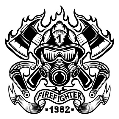 Firefighter with axes in flame.