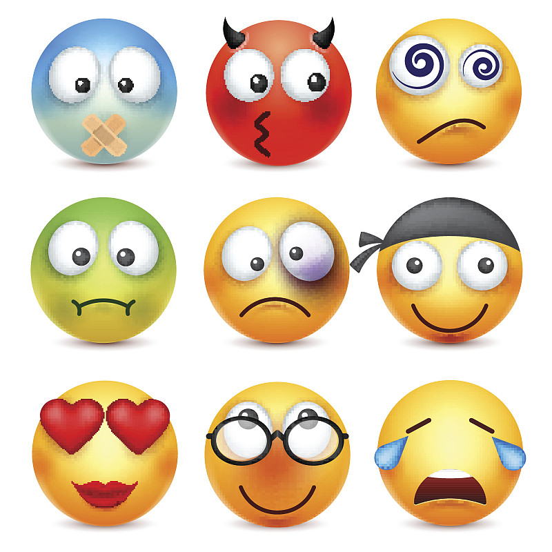 笑脸,表情符号。黄脸带着情绪。面部表情。3 d现实emoji。有趣的卡通character.Mood