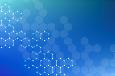 摘要六方分子背景、遗传和化合物体系。几何图形和用点连接的线。科技概念、例证