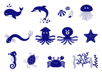 一套矢量插图的海洋生物