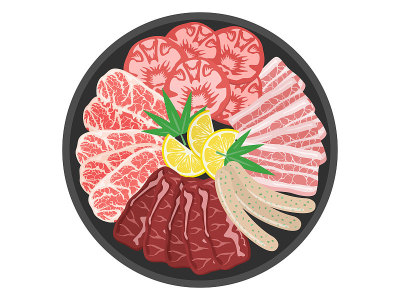 插图一套家庭的yakiniku餐厅。