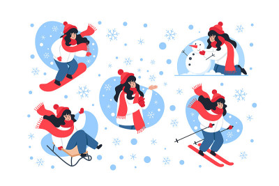 Winter characters collection, winter activities. V