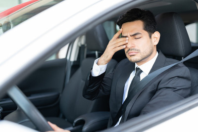 疲惫的商人开车