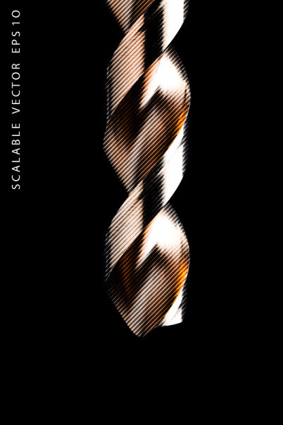 Drill Bit on black background with engraving vecto
