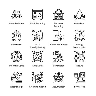 ECO和生物技术轮廓图标-描边，矢量