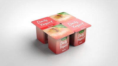 酸奶苹果4白色背景一个中心角度的3d渲染