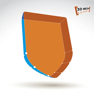 3d网格网络橙色安全图标隔离在白色背景