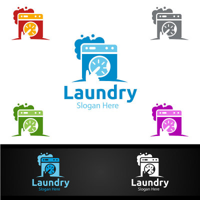 Laundry Dry Cleaners Symbol with Clothes, Water an