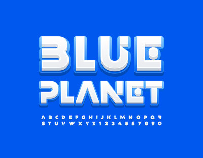 向量现代模板蓝色星球。创意字母和数字集