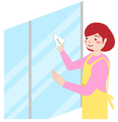 女人清洁窗户