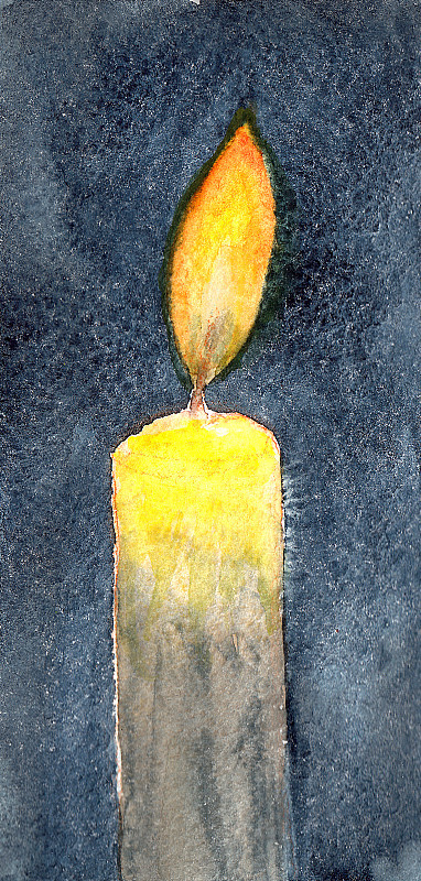 燃烧的蜡烛的水彩画