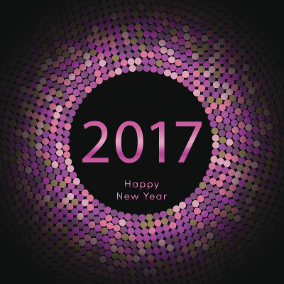 2017新年快乐背景。日历装饰色彩丰富的元素。问候粉红色的卡片。模板为您的设计。矢量插图eps10