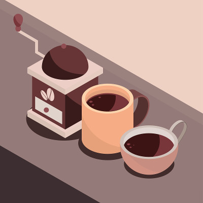 咖啡研磨机和咖啡杯