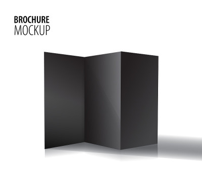 Blank trifold paper black brochure mockup isolated