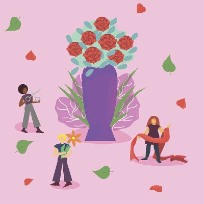 designers and florists create a bouquet.