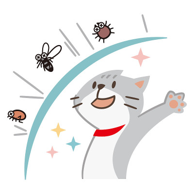 一只猫在白色背景上驱赶害虫的插图