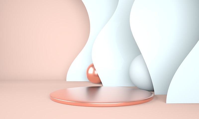 讲台用于产品展示。摘要波背景。3d渲染-插图。