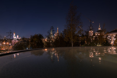 莫斯科。红场。圣巴西尔大教堂夜景