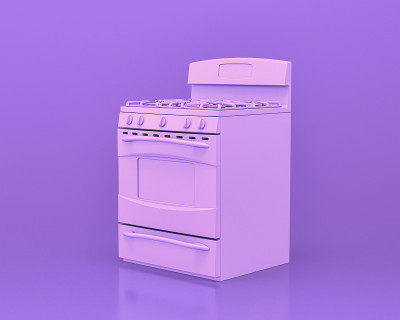 灶台灶具烤箱，厨房电器单色单粉紫色房间，3d渲染