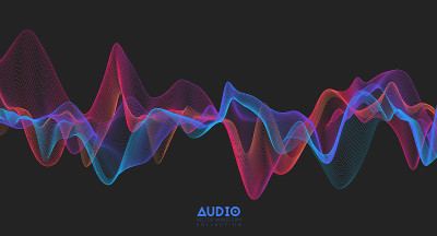 3 d音频声波。彩色音乐脉动振荡。发光的脉冲模式
