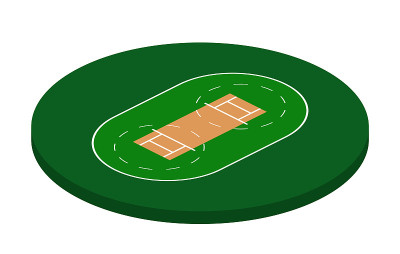 板球场在等距视图，板球场矢量插图上的白色背景