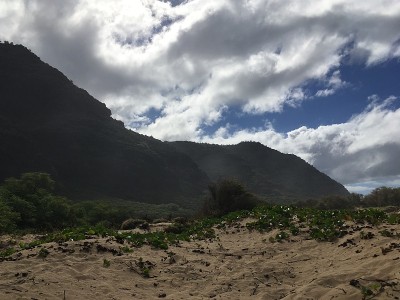 冬天的早晨，夏威夷考艾岛的波利黑尔海滩。