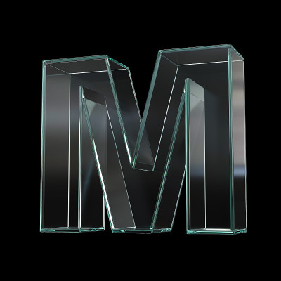 玻璃字体3d渲染，字母M