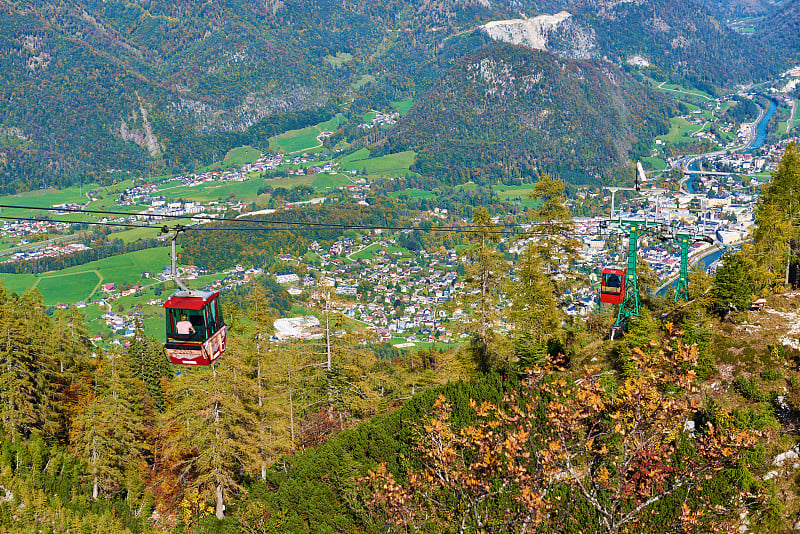 缆车前往上奥地利地区的卡特林山。