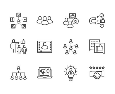 Key Opinion Leader flat line icons set. Influence 