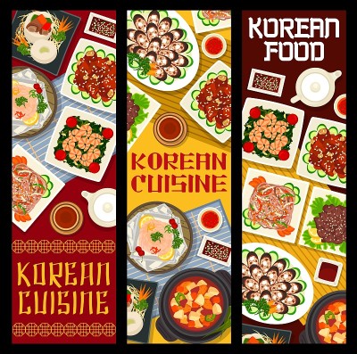 韩国菜，韩国菜卡通矢量横幅