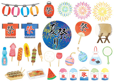 日本夏季节日水彩风格插图集