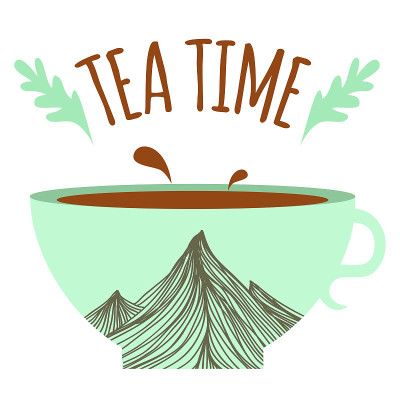 矢量插图与杯子和文本-茶时间