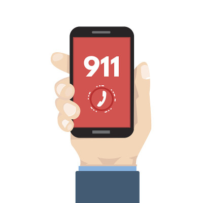 紧急呼叫，911，有紧急电话。矢量插图。