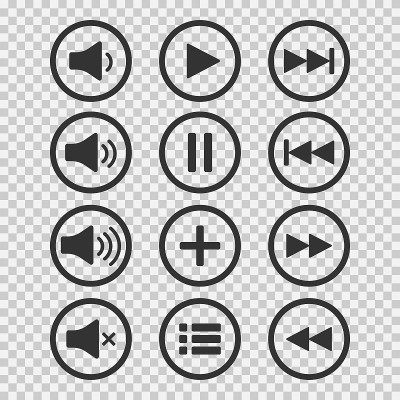 音频图标。声音按钮。播放按钮。停顿的迹象。用于web或应用程序的符号。矢量插图。