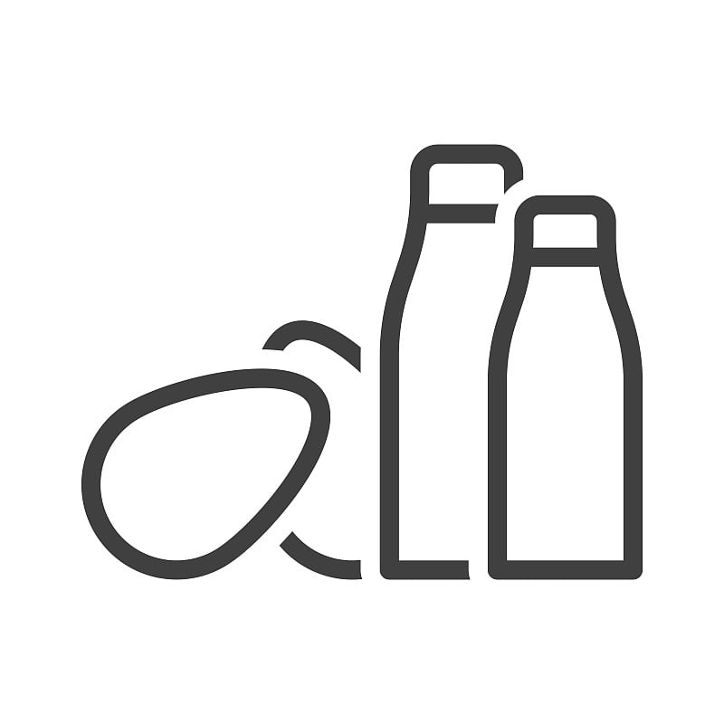 Icon of a pair of bottles with milk and eggs. Simp