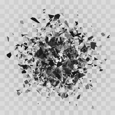 粉碎和破坏效果。抽象的云碎片和碎片。矢量插图孤立在透明背景上