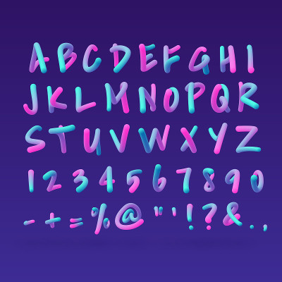 Neon 3d alphabet