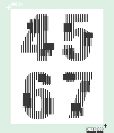 数字字体模板现代设计。矢量插图。