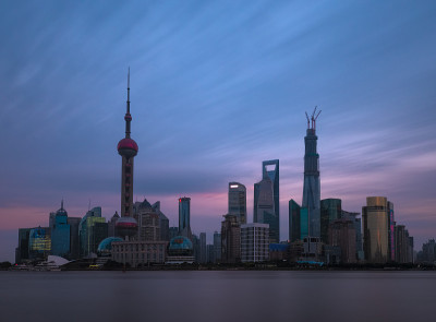 夕阳下的上海天际线