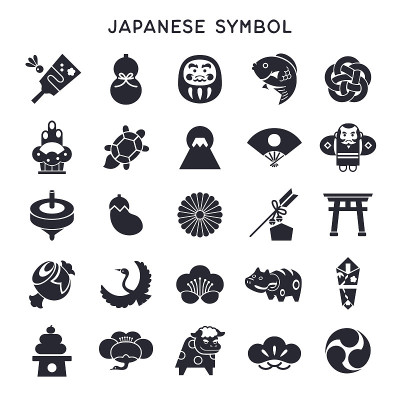 日本符号，新年图标集合。
