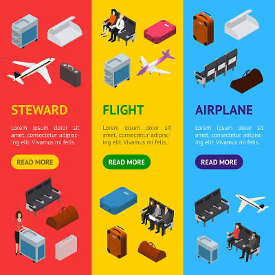 Airplane Interior Elements with People Banner Vecr