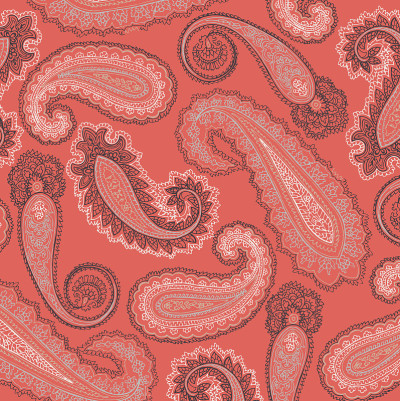 Delicate paisley design wallpaper line in red back