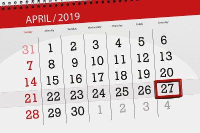 2019年4月的日历计划，截止日期，27日星期六