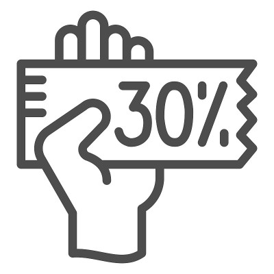 Hand with a discount coupon line icon, shopping co