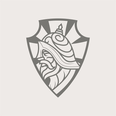 现代，时尚，简单和大胆的黑白纹章勇士吉祥物和品牌标识矢量插图