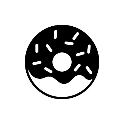 甜甜圈黑色图标上的白色背景。甜的食物